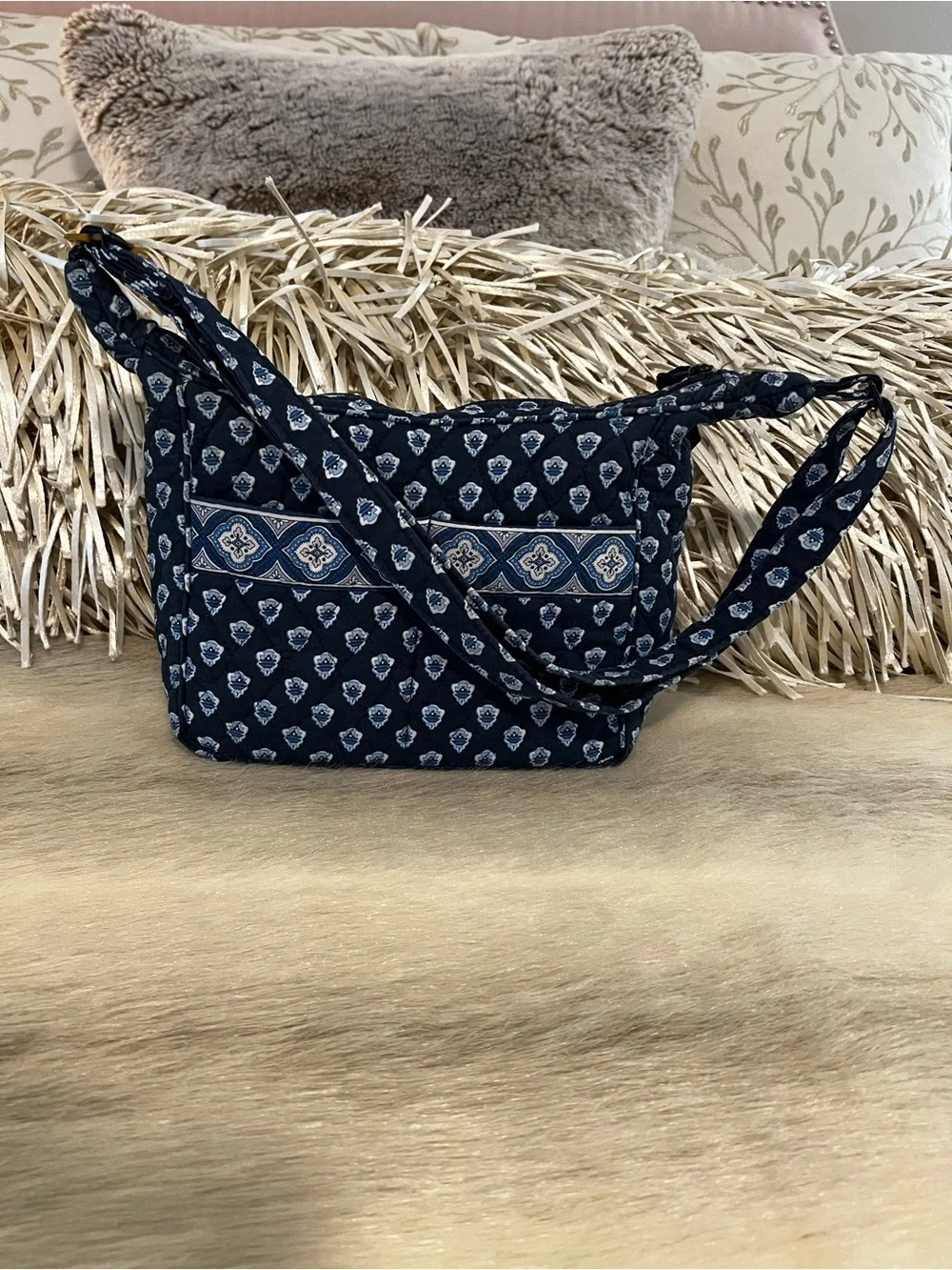 Vintage VERA BRADLEY Nantucket Navy 2005 Spectator Bag USA Blue White Y2K